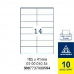 MAYSPIES 09 00 010 34 LABEL FOR INKJET / LASER / COPIER 10 SHEETS/PKT WHITE 105 X 41MM